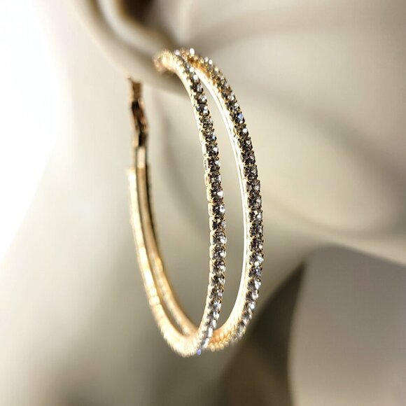 Double Hoop Earrings with Crystals - Picture 3 of 6